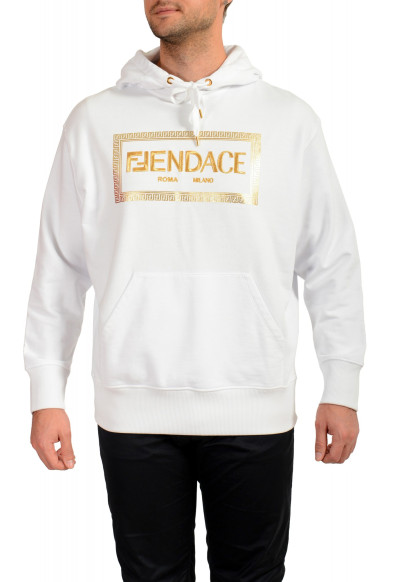 Fendace Men's White&Gold New Logo Embroidery Hooded Sweatshirt Hoodie