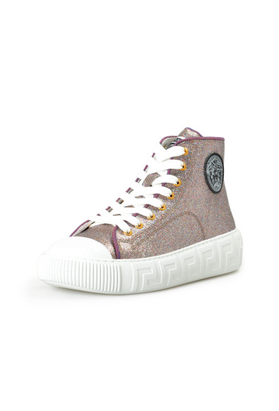 Versace Women's Multi-Color Glitter Leather High Top Fashion Sneakers Shoes