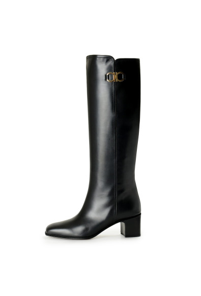 Salvatore Ferragamo Women's "CORDO" Black Leather Heeled Boots Shoes: Picture 2