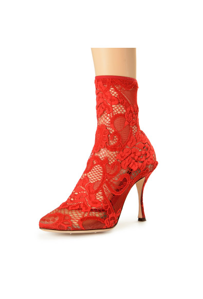 Dolce 
Gabbana Women's Red Stretch Lace High Heel Booties Pumps Shoes: Picture 2