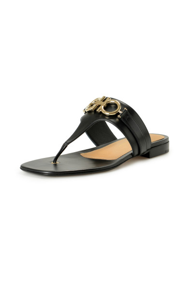 Salvatore Ferragamo Women's "RIKIS 10" Black Leather Logo Flats Sandals Shoes