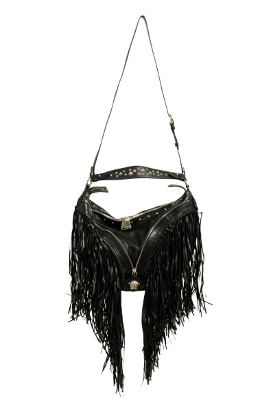 Versace Women's Black 100% Leather Medusa Head Logo Hobo Handbag Shoulder Bag