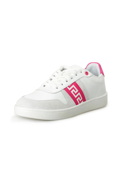 Versace Women's White 
Pink "Greca" Leather Sneakers Shoes