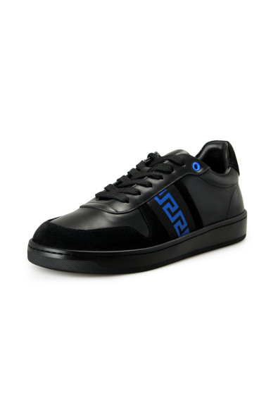Versace Men's Black 
Royal Blue "Greca" Leather Sneakers Shoes 