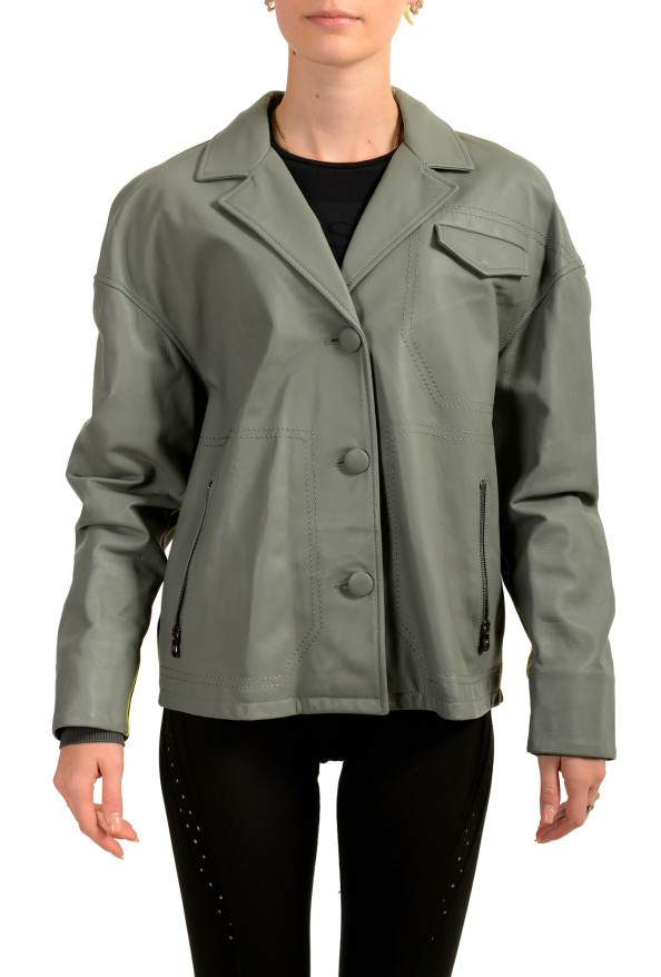 Scuderia Ferrari Women's Gray Leather Blouson Button Down Jacket