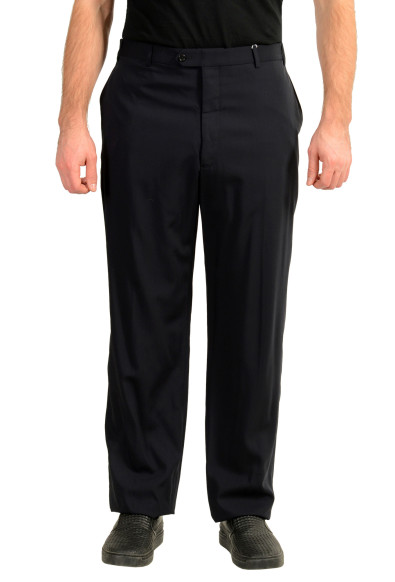 Armani Collezioni Men's Navy Blue 100% Wool Flat Front Dress Pants 