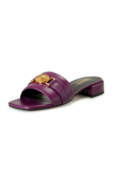 Versace Women's Purple Gold Medusa Leather Sandals Flip Flop Shoes 