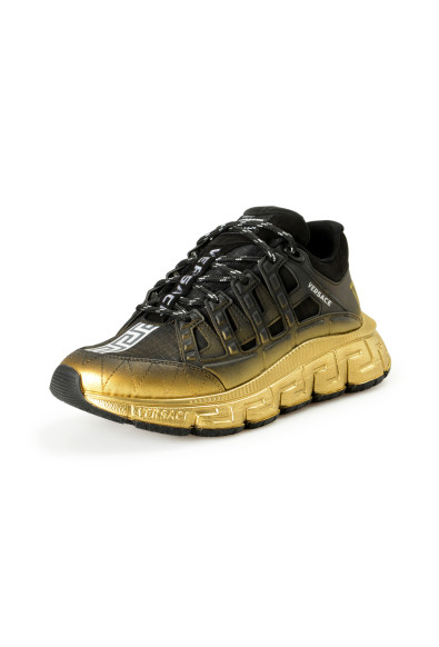 Versace Men's Black 
Gold Logo Leather 
Canvas Sneakers Shoes 