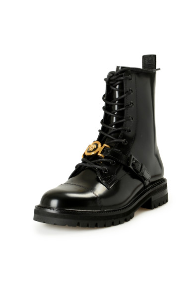 Versace Men's Black Leather Gold Medusa Combat Motorcycle Boots Shoes 