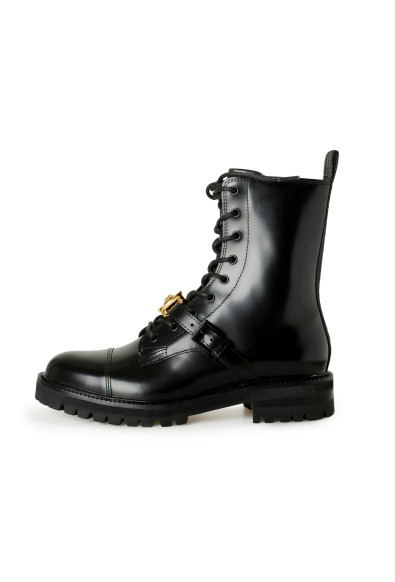 Versace Men's Black Leather Gold Medusa Combat Motorcycle Boots Shoes : Picture 2