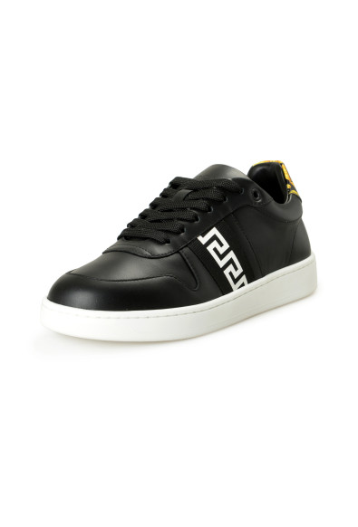 Versace Men's Black 
Gold Logo Details Leather Sneakers Shoes 