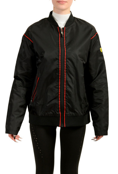 Scuderia Ferrari Women's Black Satin Windbreaker Bomber Jacket