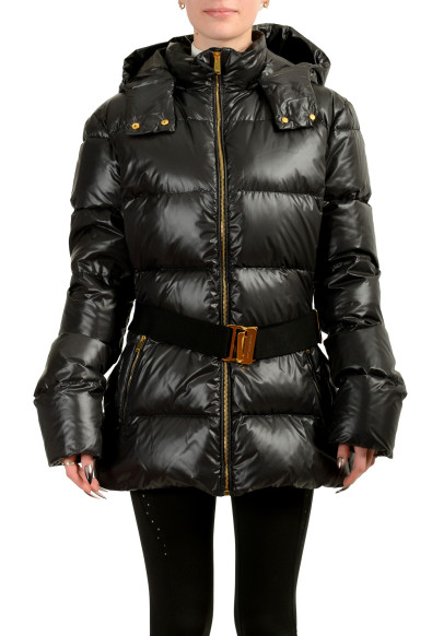 Versace Women's Black Down Belted Parka Jacket With Detachable Hood