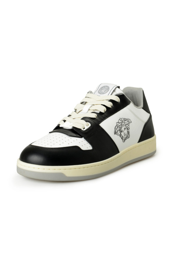 Versace Women's Black 
White Leather Medusa Logo Sneakers Shoes