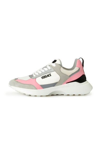 Versace Women's Logo Candy Pink 
White Leather Sneakers Shoes: Picture 2