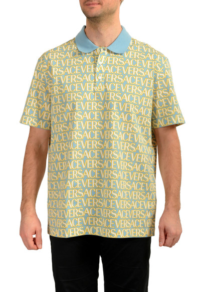 Versace Men's Multi-Color Short Sleeve Logo Print Polo Shirt
