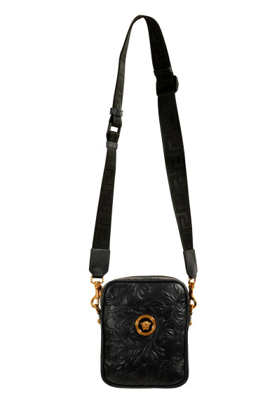 Versace Unisex Navy Blue Barocco Embossing Leather Crossbody Shoulder Bag