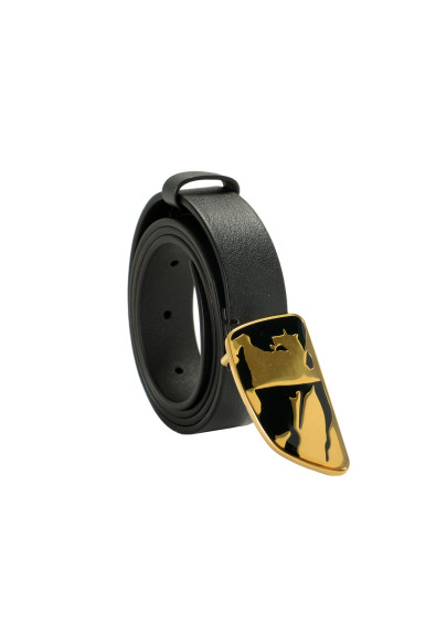 Burberry "Shield Split EKD" Black Leather Buckle Decorated Belt