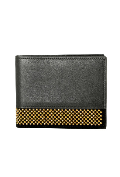 Giuseppe Zanotti Men's Leather Black Gold Metal Beads Embellished Bifold Wallet