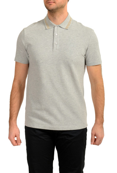 Versace Men's Gray Short Sleeve Logo Embroidery Polo Shirt