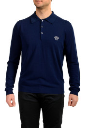Versace Men's Blue Medusa Piquet Embroidery Knit L/S Polo Shirt