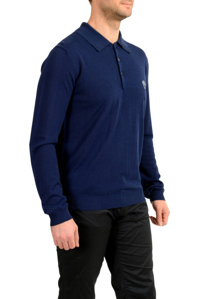 Versace Men's Blue Medusa Piquet Embroidery Knit L/S Polo Shirt: Picture 2
