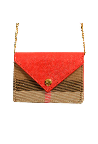 Burberry Women's Checkered Canvas 
Leather Credit Card Small Wallet On Chain: Picture 2