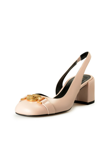 Versace Women's Soft Pink Leather Heeled Sling Back Sandals Shoes
