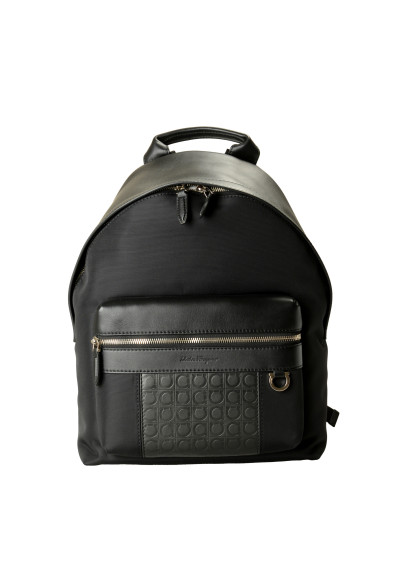 Salvatore Ferragamo Unisex Black Leather 
Canvas Logo Print Backpack