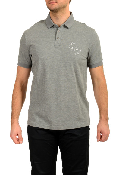 Armani Exchange Men's Gray Logo Embroidered Short Sleeve Polo Shirt