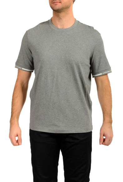 Armani Exchange Men's Grey Melange Logo Tape Print Crewneck T-Shirt