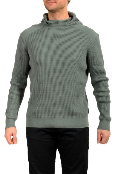Armani Exchange Men's Sage Green Ribbed Hooded Pullover Sweater