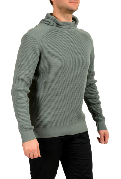 Armani Exchange Men's Sage Green Ribbed Hooded Pullover Sweater: Picture 2