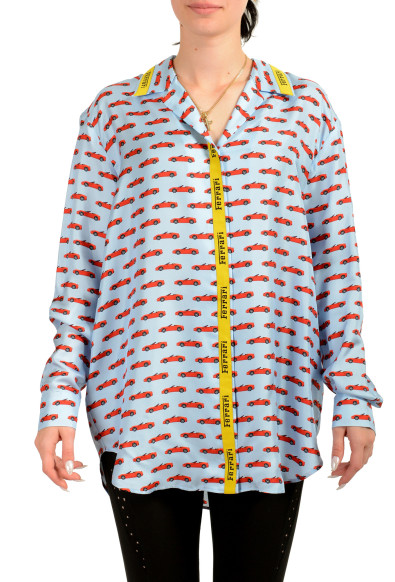 Scuderia Ferrari Women's Logo Print 100% Silk Button Down Shirt 