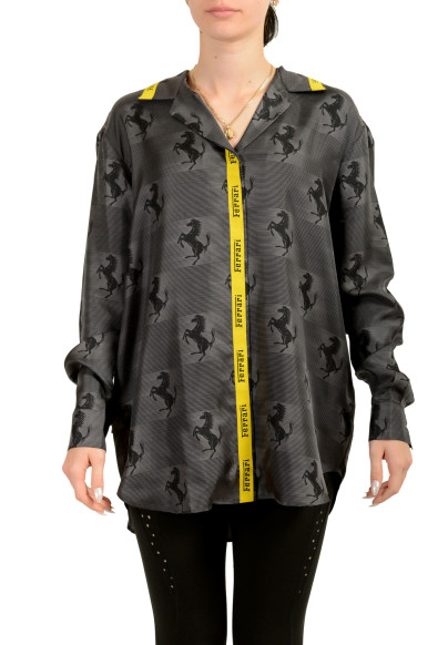 Scuderia Ferrari Women's Logo Print 100% Silk Button Down Shirt