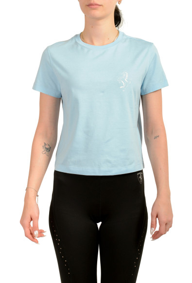 Scuderia Ferrari Women's Sky Blue Short Sleeve Logo Print T-Shirt