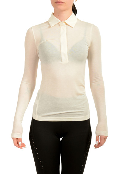 Scuderia Ferrari Women's Ivory Mix Cashmere Long Sleeve Polo Top