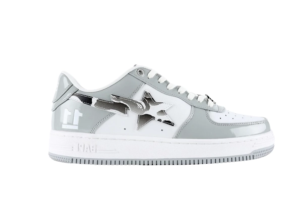 BapeSta White Leather Silver Logo Shoes Reps